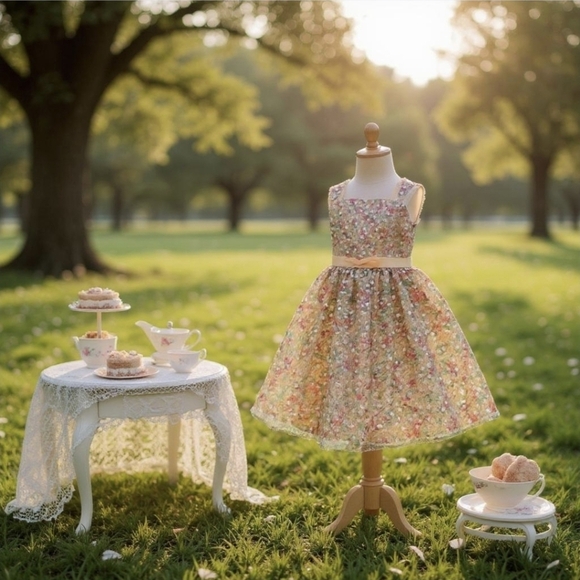 Sophia Sewing Girls Dress 2 – Gold Sequin Satin & Tulle Party Gown w/ Bow | EUC - Picture 2 of 16